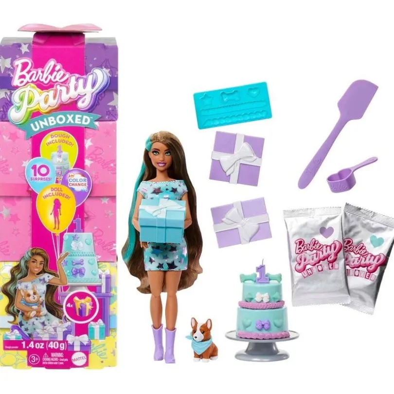 Barbie, Party Unboxed Brunt Hår