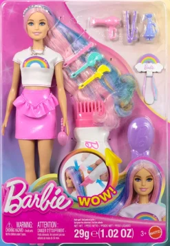Barbie Rainbow Sparkle Hair dukke med langt hår og tilbehør