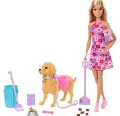 Barbie Walk & Potty Pup med dukke og gående valp