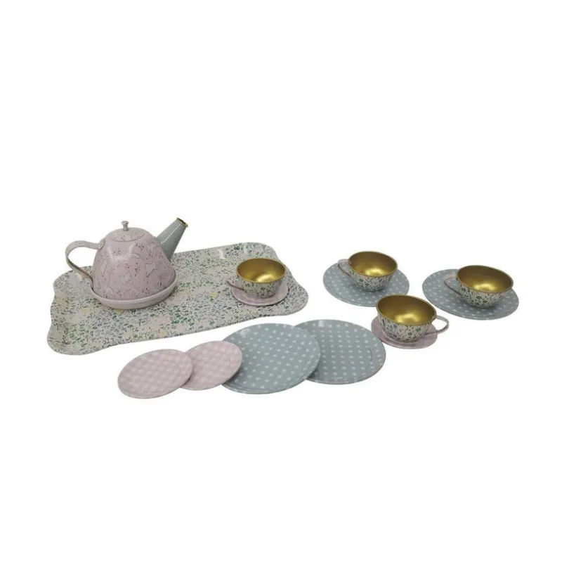 PAP, Blomstret Teservise for 4 med Brett, Metall
