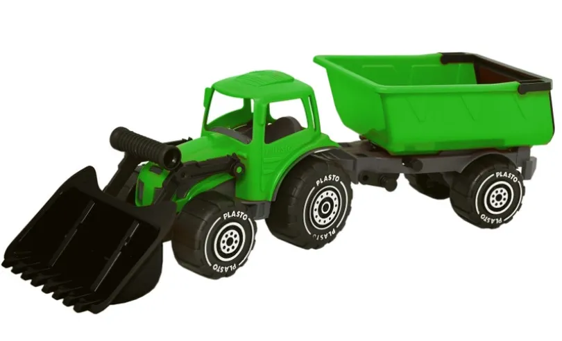 Plasto - Traktor med frontlaster og tippvogn, grønn